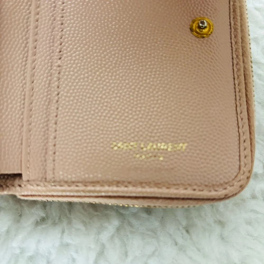 Yves Saint Laurent Cassandra Matellase Blush Grain Leather Compact Wallet